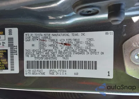 2011 Toyota Tundra Grade 4.6L V8 from USA, damaged, VIN 5TFEM5F10BX035882
